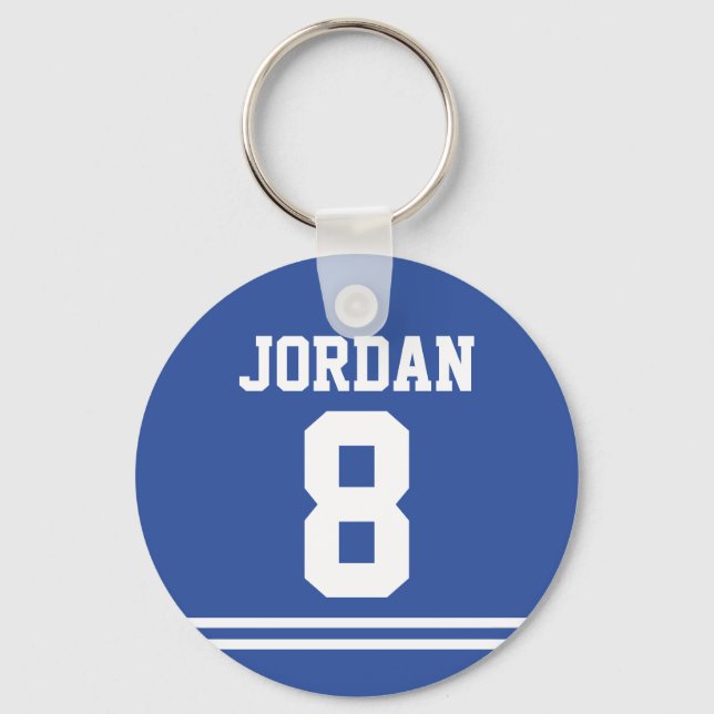 Blue Football Jersey with Number Keychain (Front)