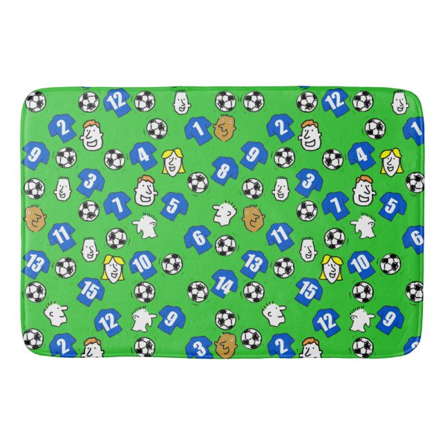 Blue football shirts bath mat (Front)