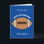 Blue Football Sport 14th Birthday Card<br><div class="desc">A blue personalized football 14th birthday card for son, grandson, nephew, etc. You can easily personalize the front of this sports birthday card with his age and name. The inside card message and back of the card can also be personalized for the birthday recipient. This football birthday card for him...</div>