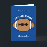 Blue Football Sport 14th Birthday Card<br><div class="desc">A blue personalized football 14th birthday card for son, grandson, nephew, etc. You can easily personalize the front of this sports birthday card with his age and name. The inside card message and back of the card can also be personalized for the birthday recipient. This football birthday card for him...</div>
