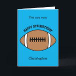 Blue Football Sport 9th Birthday Card<br><div class="desc">A blue football 9th birthday card for son, grandson, nephew, etc. You can easily personalize the front of this sports birthday card with his age and name. The inside card message and back of the card can also be personalized for the birthday recipient. This would make a fun personalized birthday...</div>