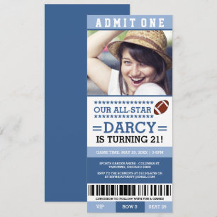 Blue Football Ticket Birthday Invites