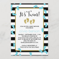 Blue Footprints Black & Gold Twins Baby Shower