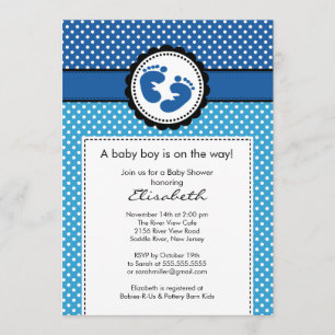Blue Footprints Boy Baby Shower Invitation