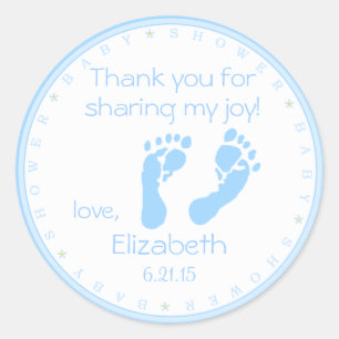 Blue Footprints Boy Baby Shower Thank You Classic Round Sticker