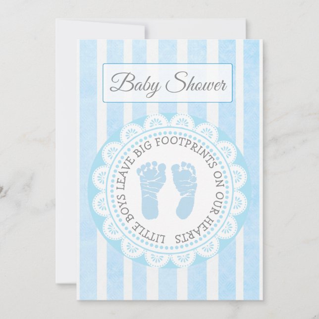 Blue Footprints Garys Baby shower Invitation (Devant)