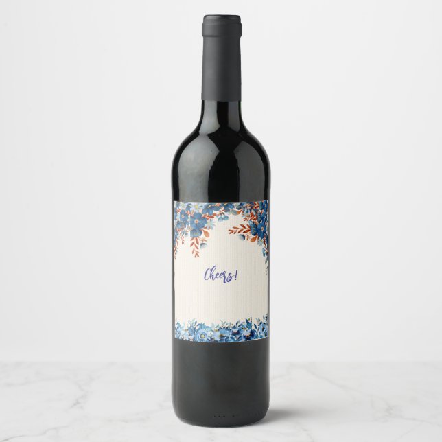 Blue Foral  Wine Label (Front)