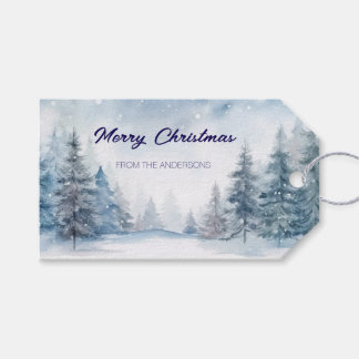 Blue Forest in the Snow Personalized Christmas Gift Tags