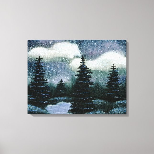 Blue Forest Oil Painting, Pretty Evening Landscape Canvas Print (Front)