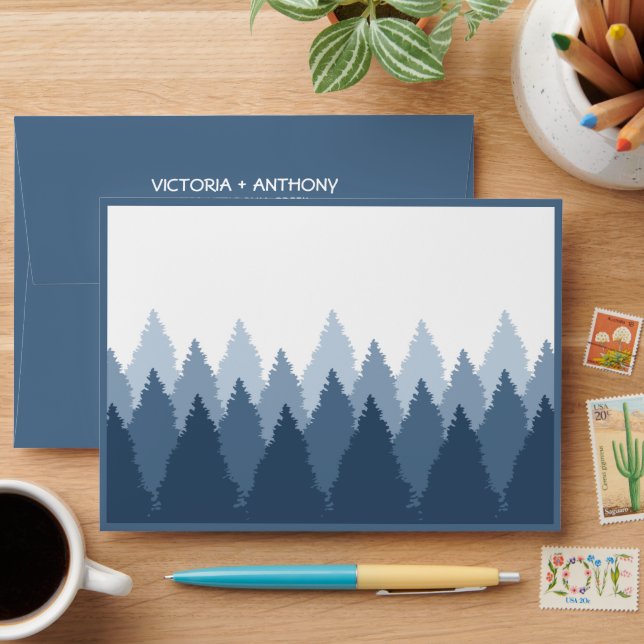 Blue Forest Range Woodland Wedding Envelope (Desk)