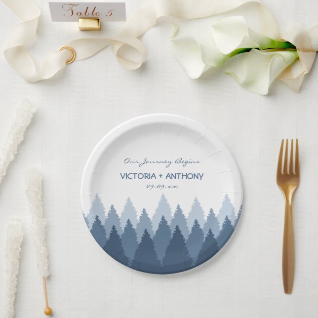 Blue Forest Range Woodland Wedding Paper Plate (Wedding)