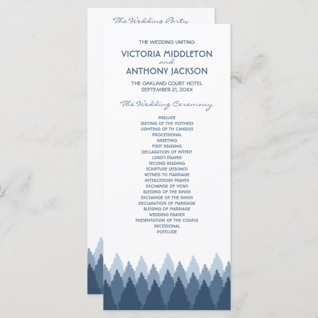 Blue Forest Range Woodland Wedding Program (Front/Back)