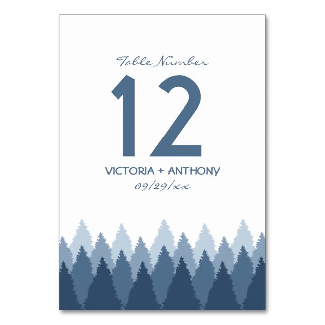 Blue Forest Range Woodland Wedding Table Number (Front)