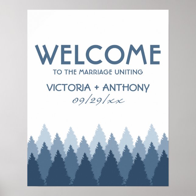 Blue Forest Range Woodland Wedding Welcome Poster (Front)