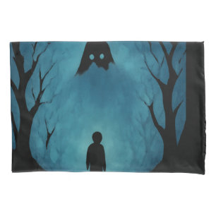 Blue Forest Silhouette Lonely Figure in Shadow Pillowcase