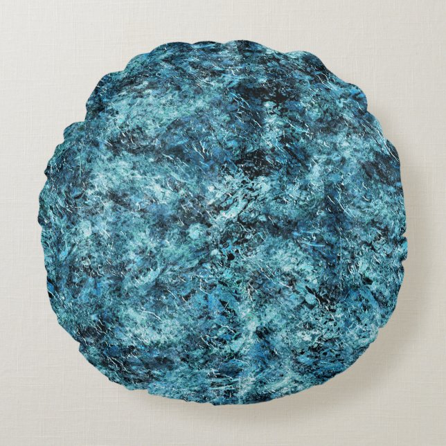 Blue forest under snow or cracked glass round pillow (Front)