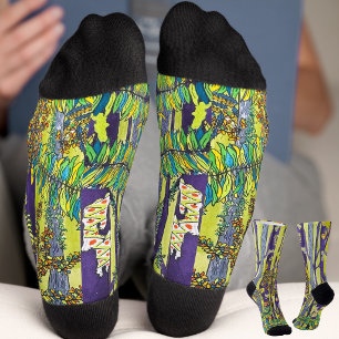 blue forest watercolour fun whimsical  socks