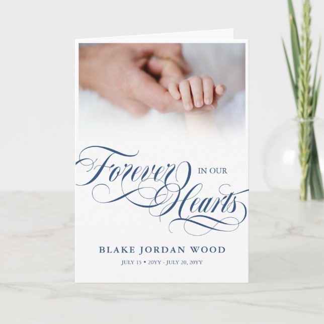 Blue Forever In Our Hearts Baby Boy Funeral Program (Front)