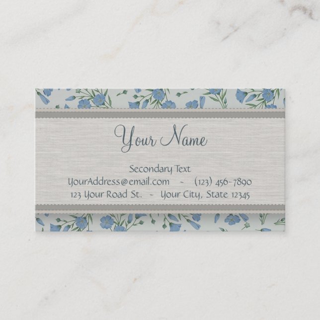 Blue Forget-Me-Not Floral and Marble with Monogram Business Card (Front)