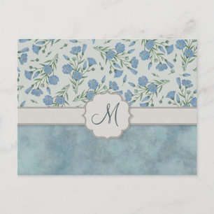 Blue Forget-Me-Not Floral and Marble with Monogram Postcard