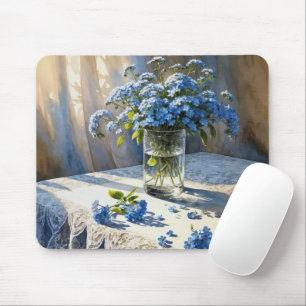Blue Forget-Me-Not Floral Bouquet Mouse Pad