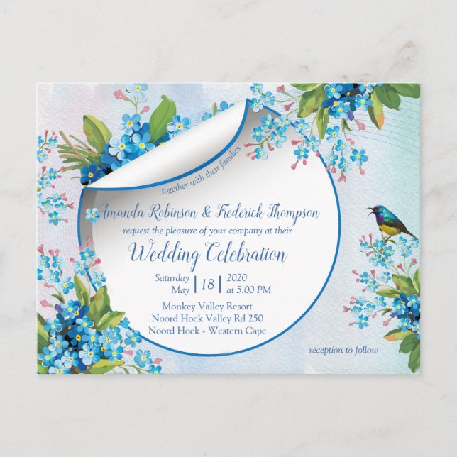 Blue Forget-me-not Flower Wedding Postcard (Front)
