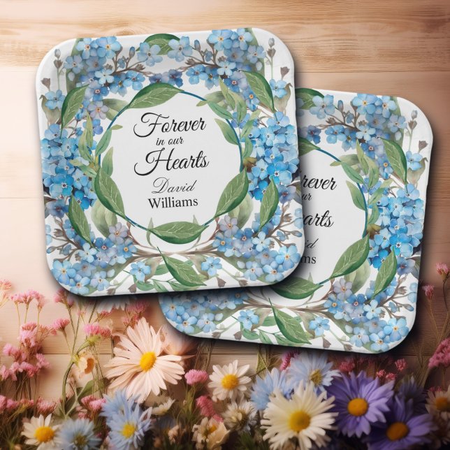 Blue Forget Me Not Flowers Funeral Paper Plate (Creator Uploaded)