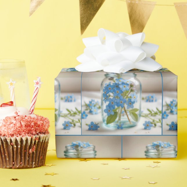 Blue Forget-me-not Flowers in a Jar Wrapping Paper (Birthday Party)