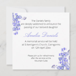 Blue Forget-me-not Funeral Announcement Card