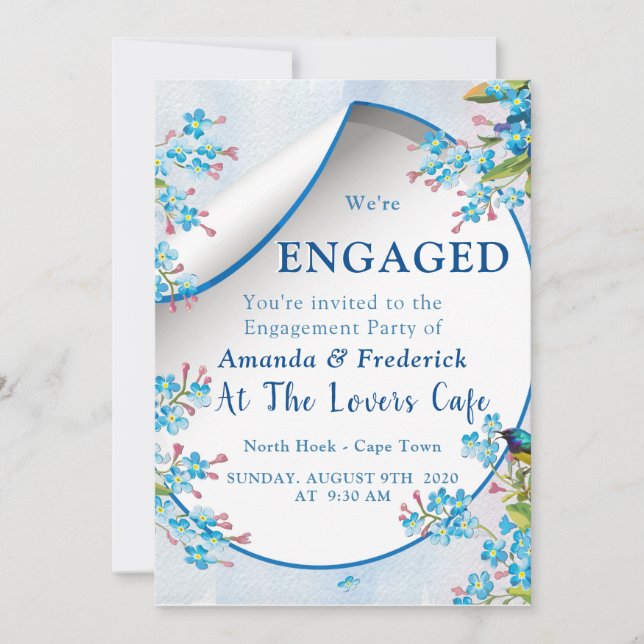 Blue forget-me-nots Engagement Invitation (Front)