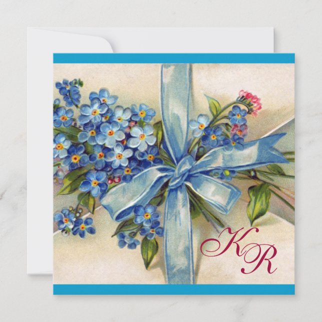 BLUE FORGET ME NOTS MONOGRAM ,WEDDING PARTY INVITATION (Front)