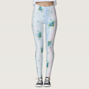 Blue forget-me-not's on a soft pink-blue leggings