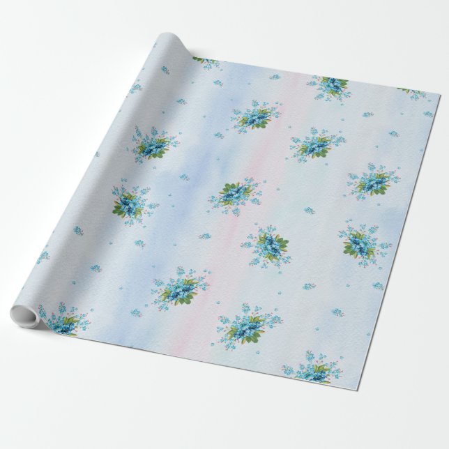 Blue forget-me-not's on a soft pink-blue wrapping paper (Unrolled)