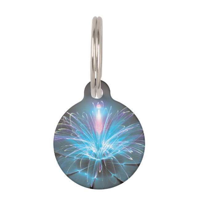 Blue Fountain Fractal Water Lily Pet Tag (Front)