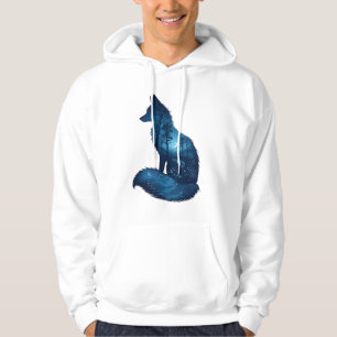 Blue Fox Double Exposure Moonlit Nature Hoodie