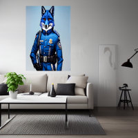 Blue fox in police uniform | AI Art Poster