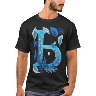 Blue Fox Shaping Monochromatic Uppercase Letter B T-Shirt