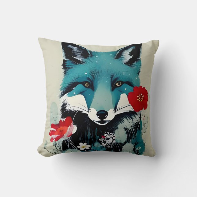 Blue Fox Throw Pillow (Front)
