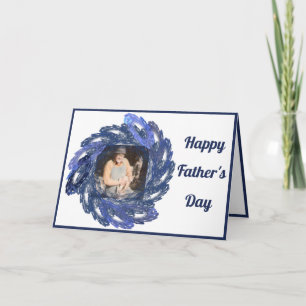 Blue Fractal Art Circle Frame Happy Father's Day Card