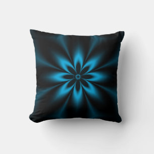 Blue Fractal Burst Throw Pillow