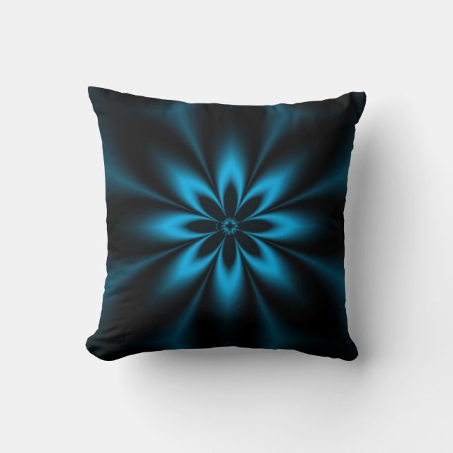 Blue Fractal Burst Throw Pillow (Front)