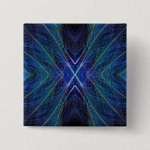 Blue Fractal Feather Design 2 Inch Square Button
