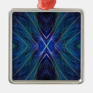 Blue Fractal Feather Design Metal Ornament
