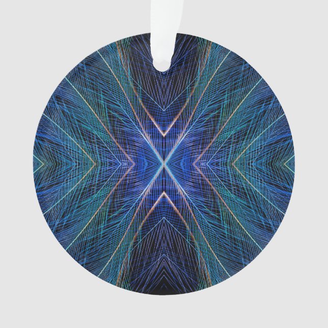 Blue Fractal Feather Design Ornament (Front)