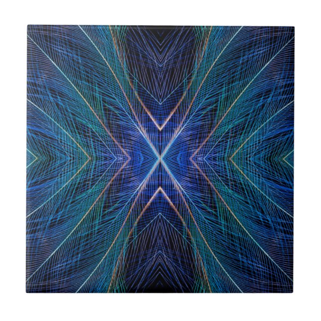 Blue Fractal Feather Design Tile (Front)