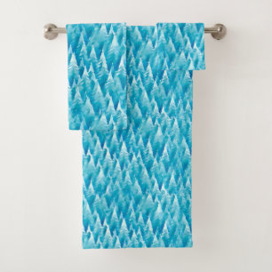 Blue Fractal Forest Bath Towel Set