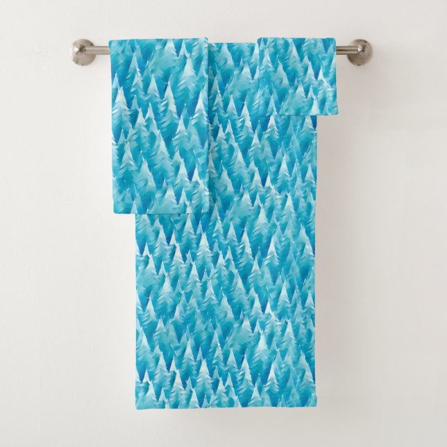 Blue Fractal Forest Bath Towel Set (Insitu)