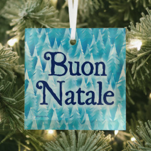 Blue Fractal Forest - Buon Natale Glass Ornament