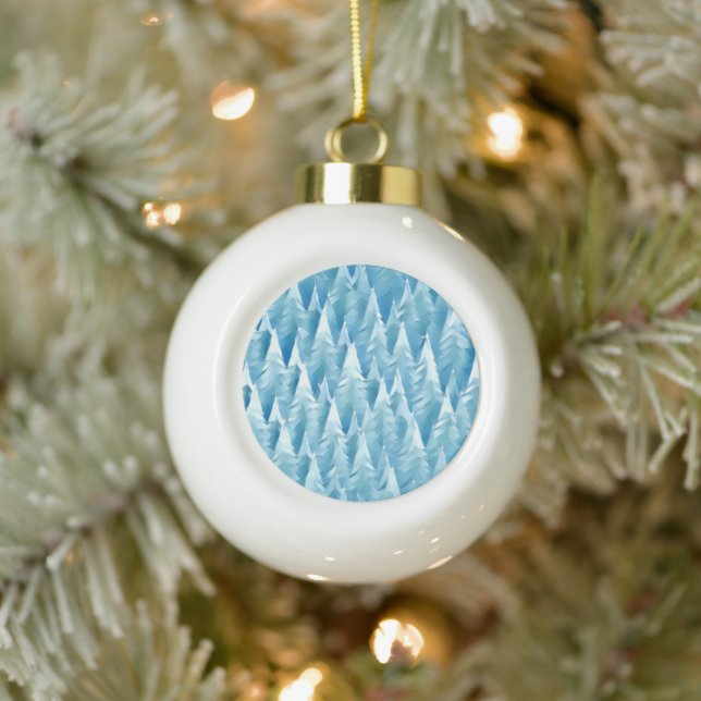 Blue Fractal Forest Ceramic Ball Christmas Ornament (Tree)
