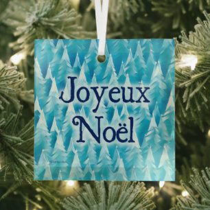 Blue Fractal Forest - Joyeux Noël Glass Ornament